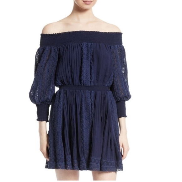 EUC Alice and Olivia Eyelet Off the Shoulder Embroidered Dress size 12 - Picture 1 of 10